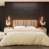 Cabeceira Estofada Iluminação Led Stella Cama King Size 200 Cm Buclé Bege - 1