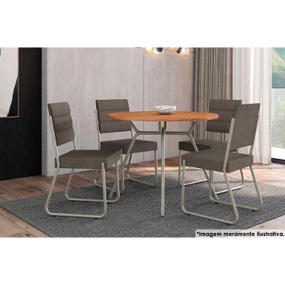 Sala de Jantar Completa 1588 Aço c/ Tampo Madeirado 100cm e 4 Cadeiras 1736 Prata/Mocca - Carraro