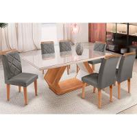 Sala de Jantar Completa Alvorada c/ Tampo Madeirado c/ Vidro 180x90cm e 6 Cadeiras Melissa Imbuia/Grafite - Rufato - 1