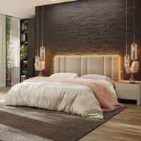 Cabeceira Estofada Cama Casal King Size Led Splend 200 Cm Linho Bege - 1