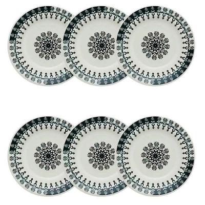 Prato Fundo De Cerâmica Estampa Donna Folk 22cm 6 Unidades - Biona 061406