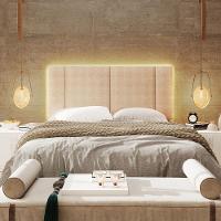 Cabeceira Estofada Cama Box Casal Com Led Splend 140 Cm Buclé Bege - 2