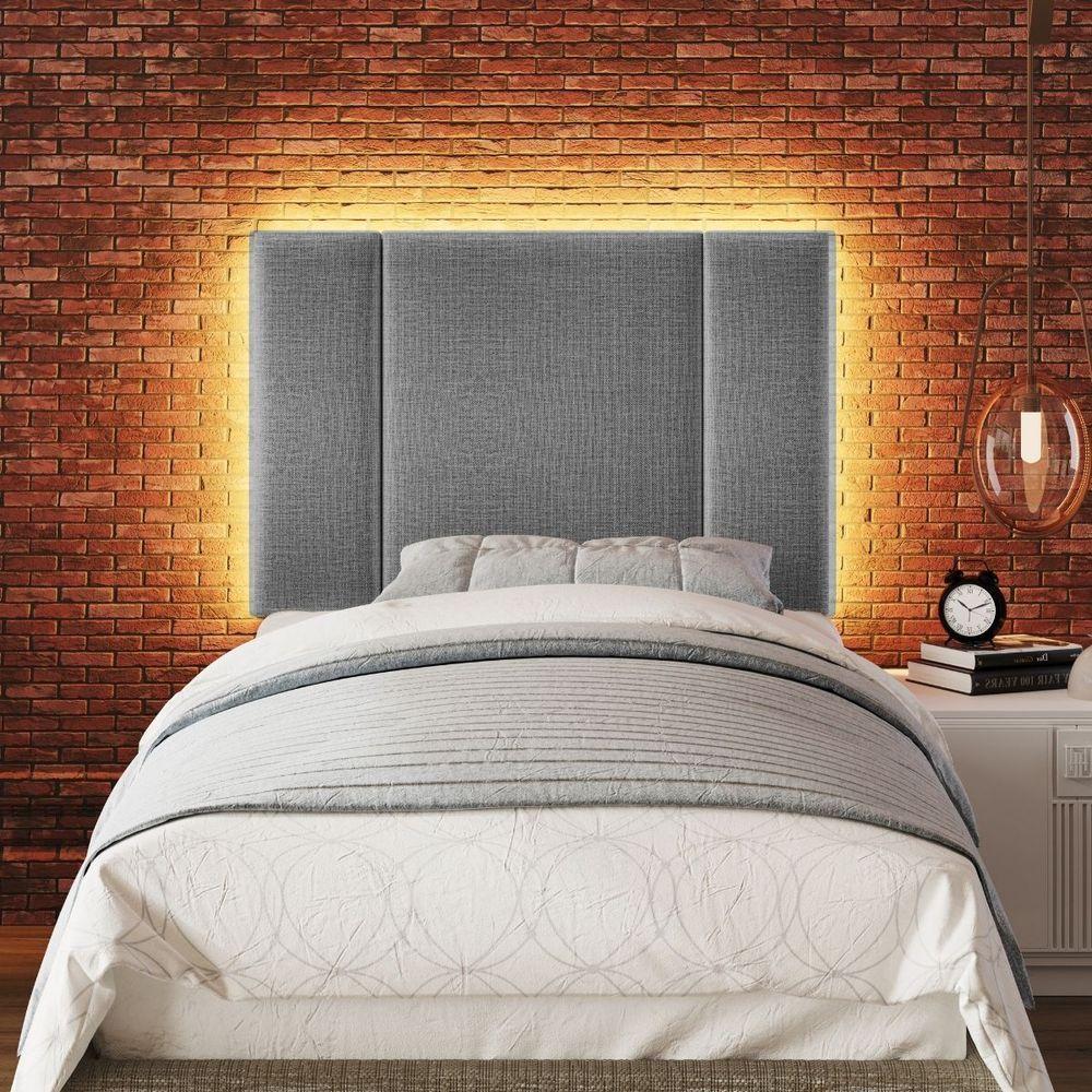 Cabeceira Estofada Cama Box Solteiro Com Led Splend 90 Cm Linho Cinza - 6
