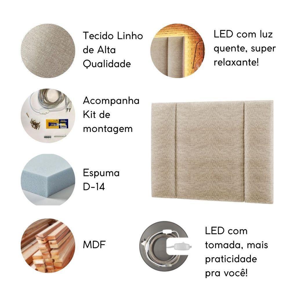 Cabeceira Estofada Iluminação Led Stella Cama Solteiro 90 Cm Linho Bege - 4