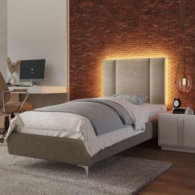 Cabeceira Estofada Cama Box Solteiro Com Led Splend 90 Cm Linho Bege