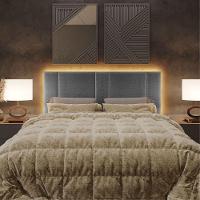 Cabeceira Estofada Iluminação Led Stella Cama Queen Size 160cm Linho Cinza - 2