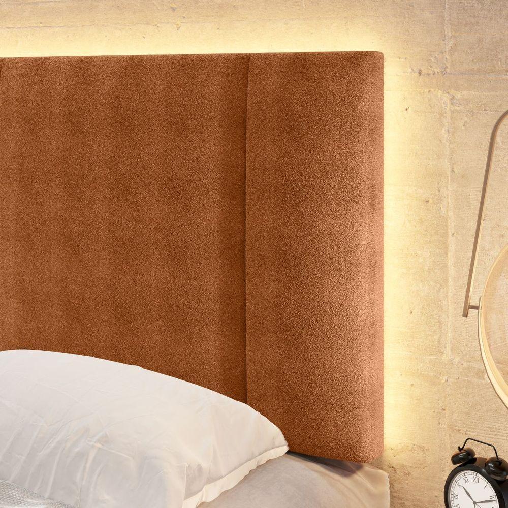 Cabeceira Estofada Cama Box Solteiro Com Led Splend 90 Cm Buclé Terracota - 3