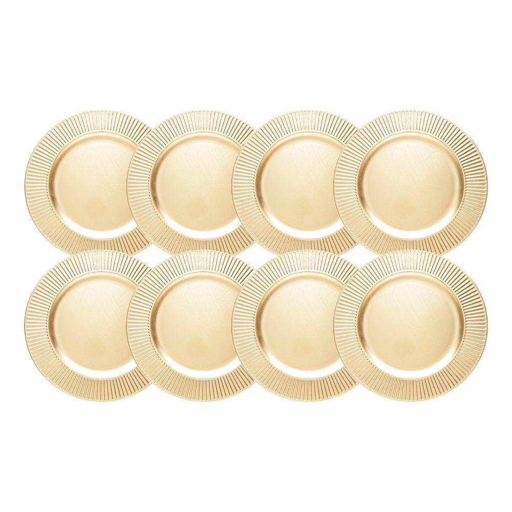 Jogo 8 Sousplat De Mesa Redondo Primer Dourado Plástico Lyor 33cm - 1
