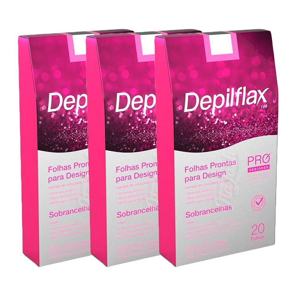 Folha De Cera Fria Kit 60un Prontas Depilação Facial Design Sobrancelhas Rosa Modelagem Depilflax - 1
