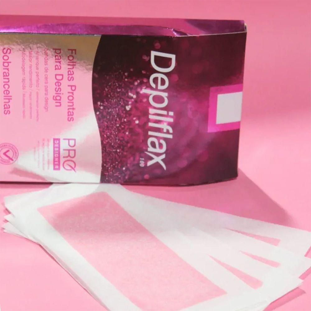 Folha De Cera Fria Kit 60un Prontas Depilação Facial Design Sobrancelhas Rosa Modelagem Depilflax - 3