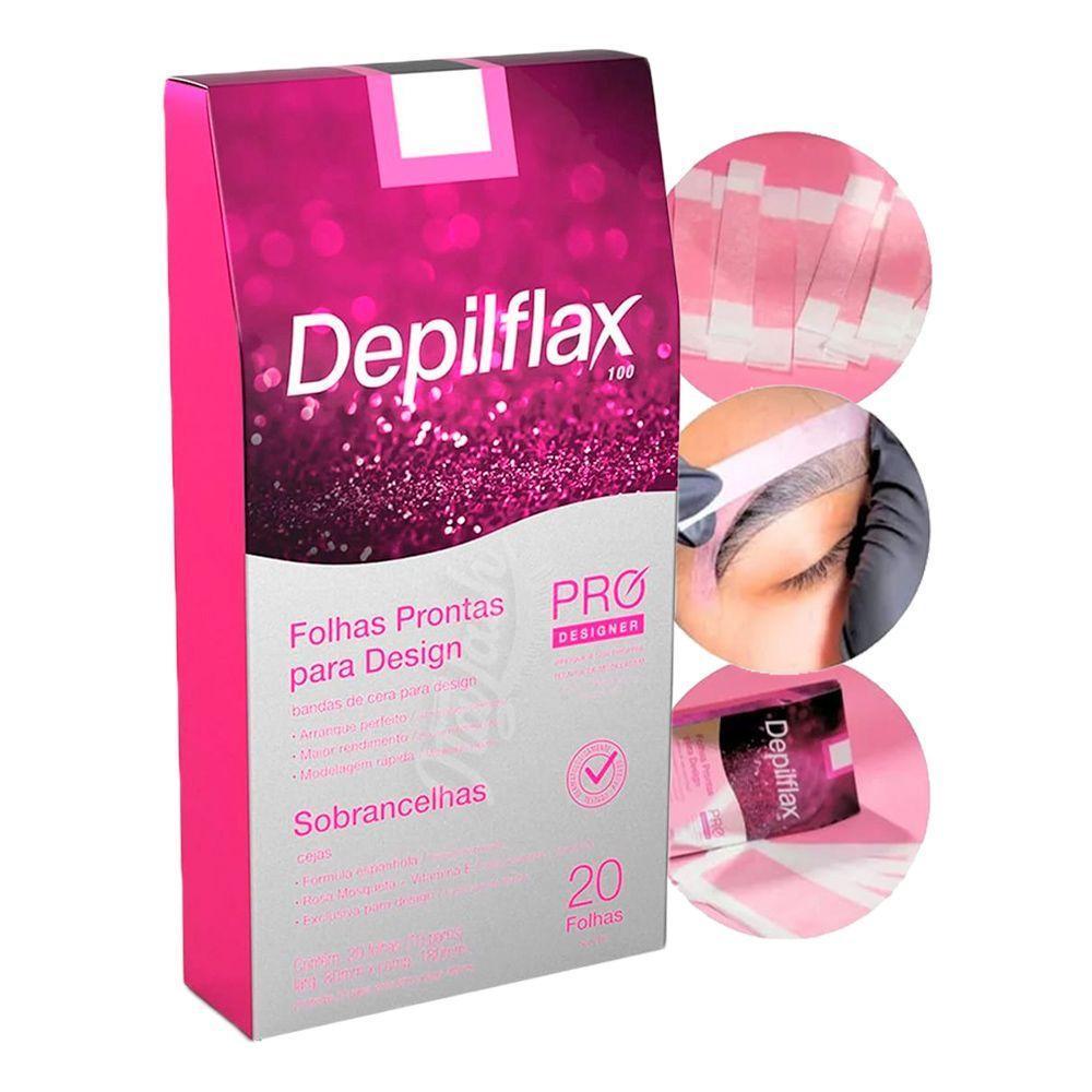 Folha De Cera Fria Kit 60un Prontas Depilação Facial Design Sobrancelhas Rosa Modelagem Depilflax - 6