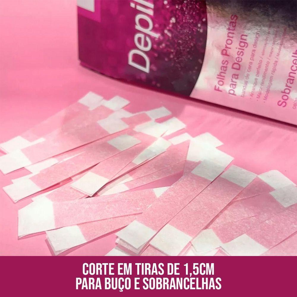 Folha De Cera Fria Kit 40un Prontas Depilação Facial Design Sobrancelhas Rosa Modelagem Depilflax - 2