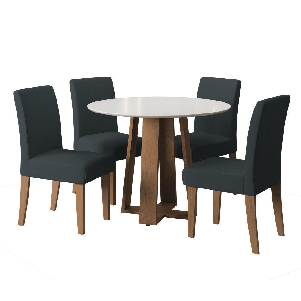 Conjunto De Mesa Sala De Jantar Athenas Redonda 1,03m 4 Cadeiras Trieste Cedro Off White Chumbo - 2