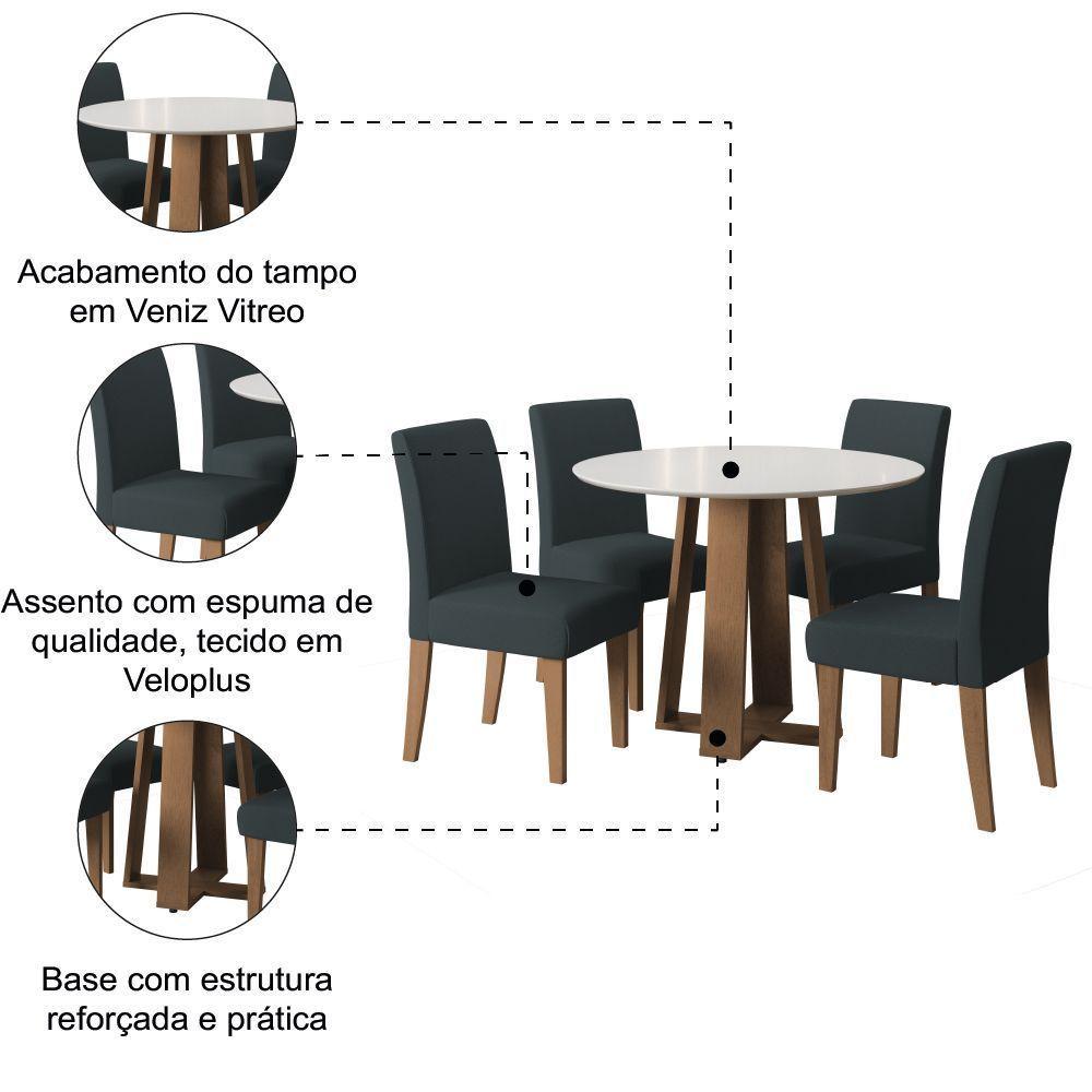 Conjunto De Mesa Sala De Jantar Athenas Redonda 1,03m 4 Cadeiras Trieste Cedro Off White Chumbo - 4