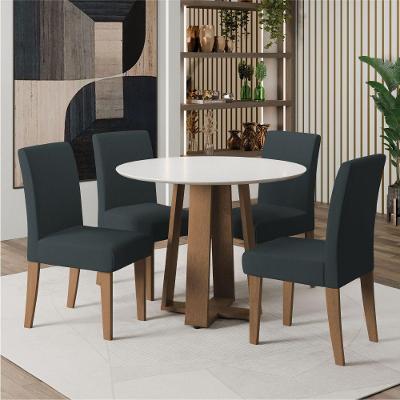 Conjunto de Mesa Sala de Jantar Athenas Redonda 4 Lugares em MDF com Cadeiras Trieste Off White