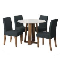 Conjunto De Mesa Sala De Jantar Athenas Redonda 1,03m 4 Cadeiras Trieste Cedro Off White Chumbo - 2