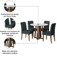 Conjunto De Mesa Sala De Jantar Athenas Redonda 1,03m 4 Cadeiras Trieste Cedro Off White Chumbo