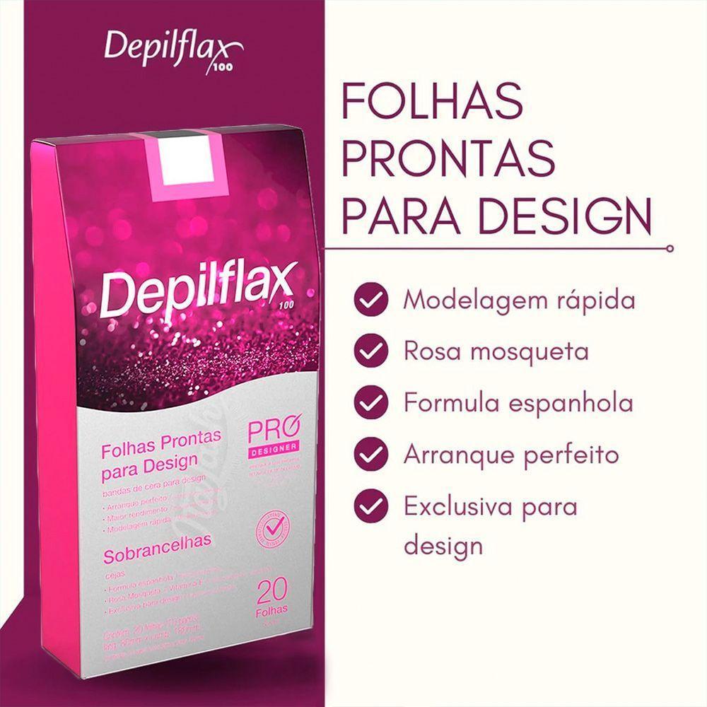 Folha De Cera Fria Kit 80un Prontas Depilação Facial Design Sobrancelhas Rosa Modelagem Depilflax - 3