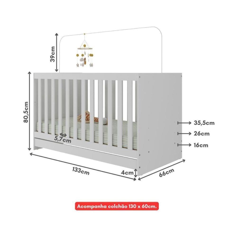 Berço 3 Em 1 Com Colchão Incluso Doce De Leite Multimóveis Branco - 2