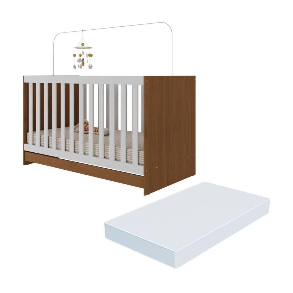 Berço 3 Em 1 Com Colchão Incluso Doce De Leite Multimóveis Madeirado Branco - 1