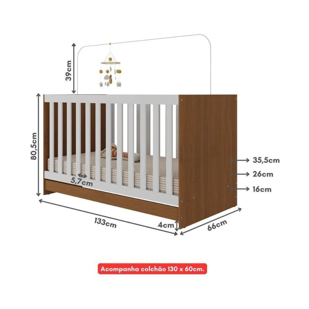 Berço 3 Em 1 Com Colchão Incluso Doce De Leite Multimóveis Madeirado Branco - 2