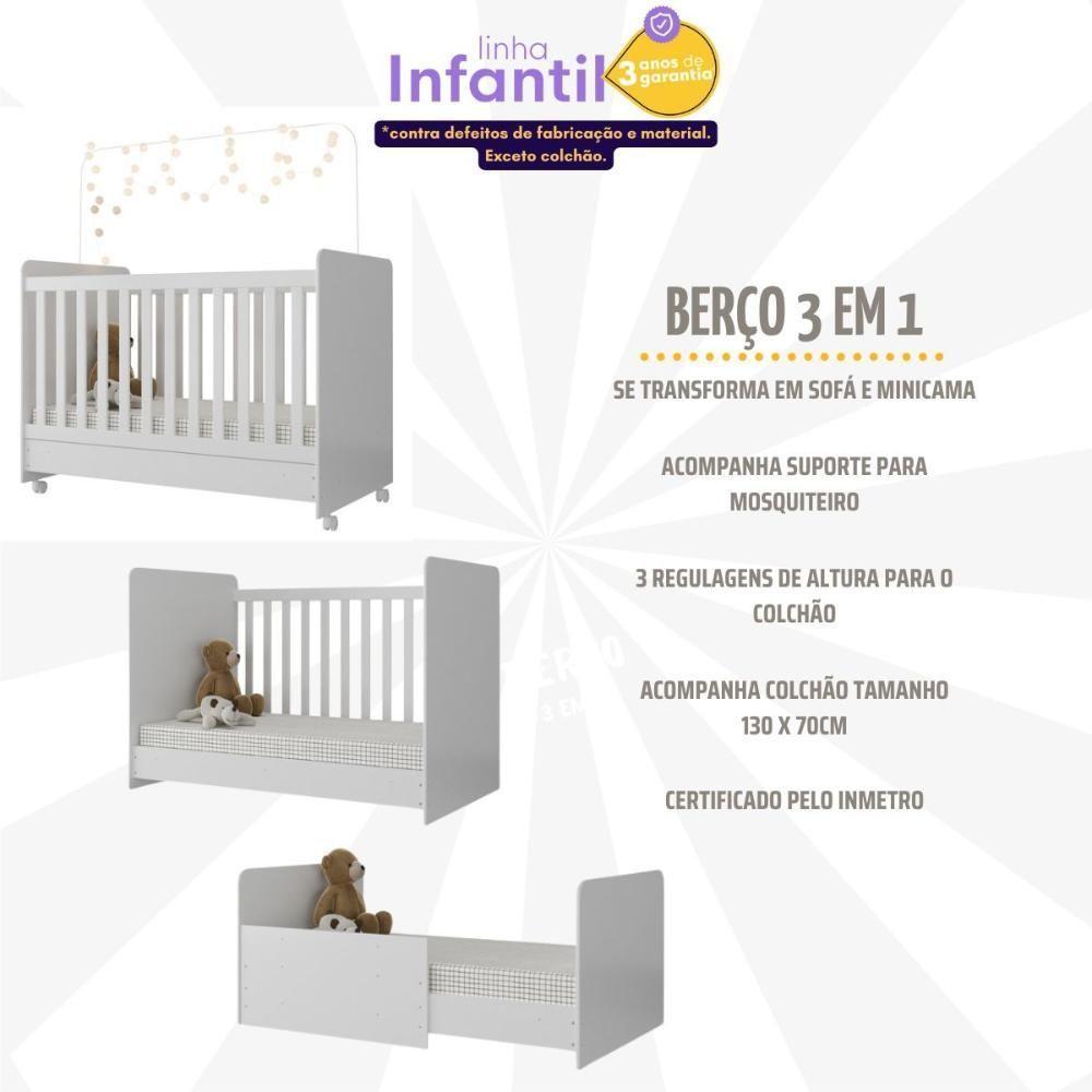 Berço Americano 3 Em 1 Com Colchão Incluso Chantilly Multimóveis Branco - 6