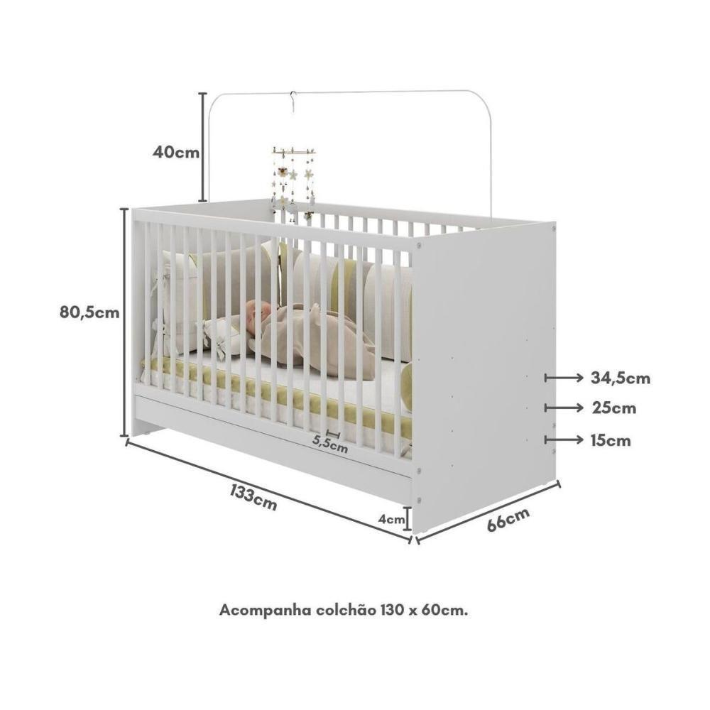 Berço 3 Em 1 Com Colchão Incluso Multimóveis Framboesa Branco - 2