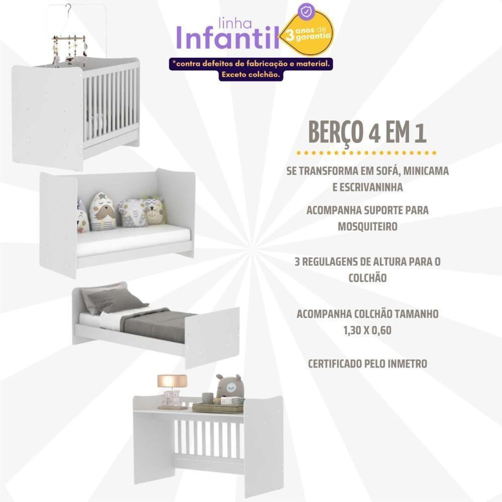 Berço 4 Em 1 Vira Escrivaninha Com Colchão Incluso Evolution Multimóveis Branco - 5