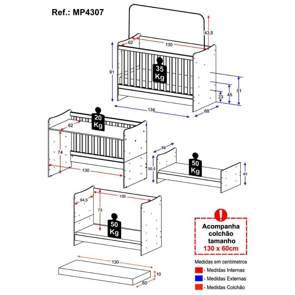 Berço 4 Em 1 Vira Escrivaninha Com Colchão Incluso Evolution Multimóveis Branco - 7