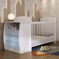 Berço Cômoda Com Colchão Incluso Colinho De Mãe Multimóveis Branco Azul - 7