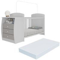 Berço Cômoda Com Colchão Incluso Colinho De Mãe Multimóveis Branco Cinza - 1