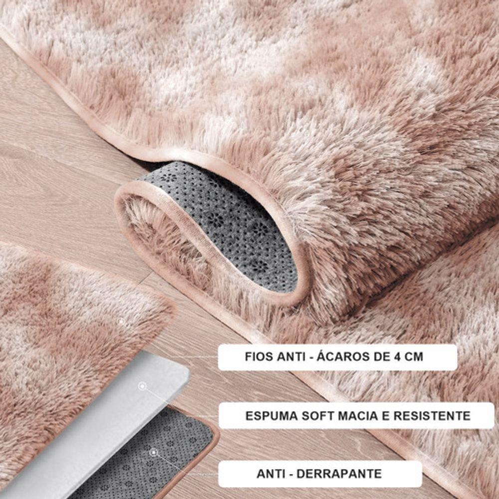 Tapete Sala Felpudo Peludo Mesclado Bege Redondo 140 Cm - 3