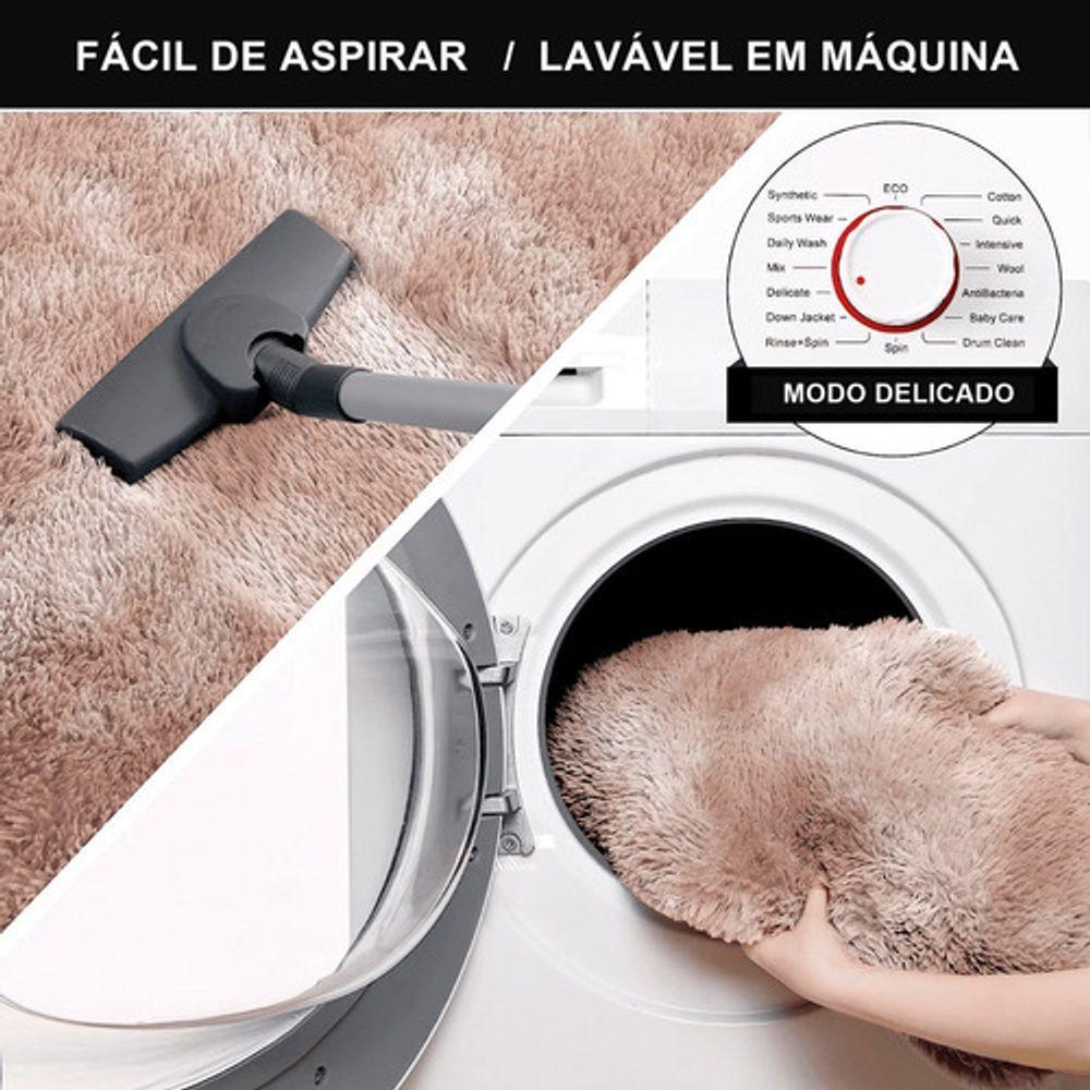 Tapete Sala Felpudo Peludo Mesclado Bege Redondo 140 Cm - 4