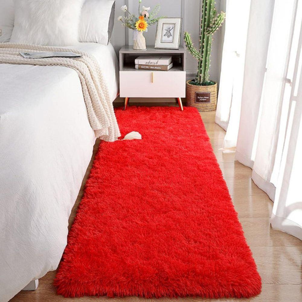 Passadeira Quarto Felpudo Peludo Vermelho 60 X 180 Cm - 1
