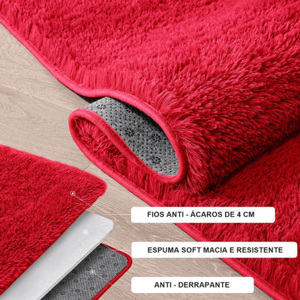 Passadeira Quarto Felpudo Peludo Vermelho 60 X 180 Cm - 3