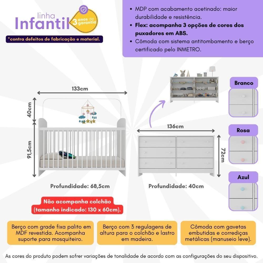 Berço Para Colchão 130 X 60cm Com Cômoda Ana Lívia Multimóveis Branco - 5