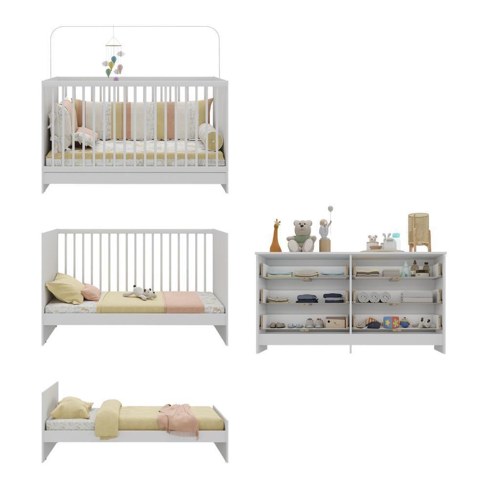 Berço 3 Em 1 Para Colchão 130 X 60cm Com Cômoda Framboesa Multimóveis Branco - 3