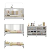 Berço 3 Em 1 Para Colchão 130 X 60cm Com Cômoda Framboesa Multimóveis Branco - 3