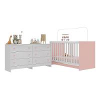 Berço 3 Em 1 Com Colchão Incluso E Cômoda Doce De Leite Multimóveis Branco Rosa - 1