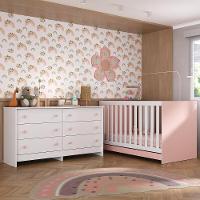 Berço 3 Em 1 Com Colchão Incluso E Cômoda Doce De Leite Multimóveis Branco Rosa - 6