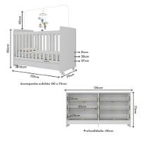 Berço 3 Em 1 Com Colchão Incluso Rodízios E Cômoda Chantilly Multimóveis Branco - 2