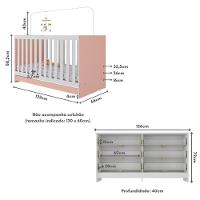 Berço 3 Em 1 Para Colchão 130 X 60cm Com Cômoda Doce De Leite Multimóveis Branco Rosa