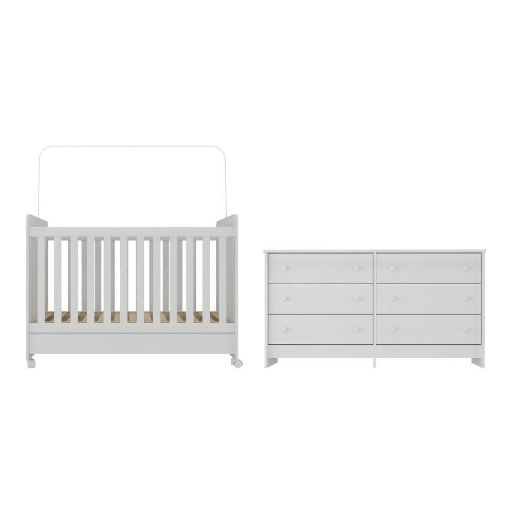 Berço 3 Em 1 Para Colchão 130x70cm Com Rodízios E Cômoda Chantilly Multimóveis Branco - 2