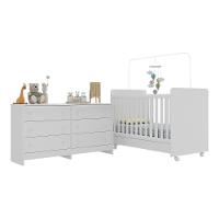 Berço 3 Em 1 Para Colchão 130x70cm Com Rodízios E Cômoda Chantilly Multimóveis Branco - 1