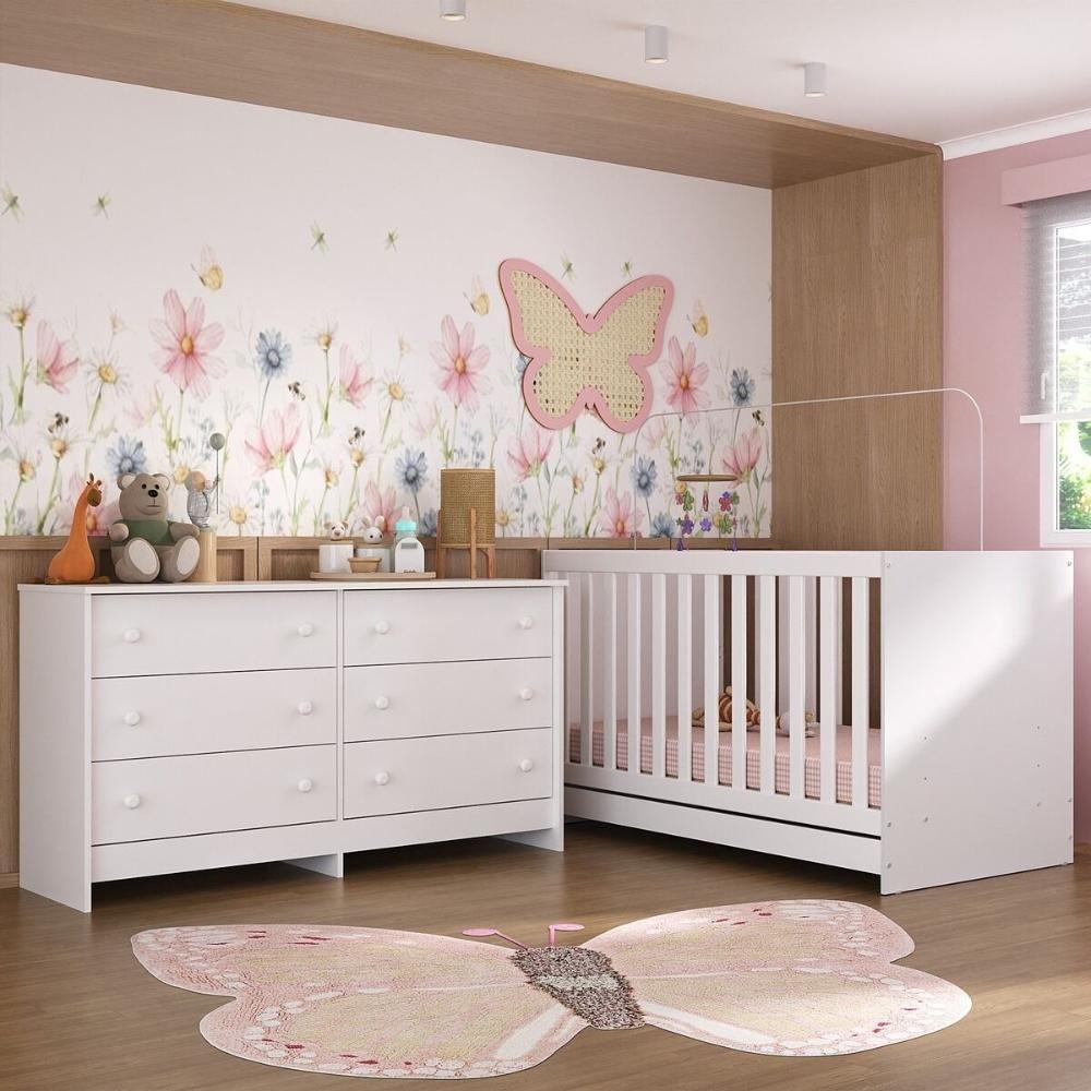 Berço 3 Em 1 Para Colchão 130 X 60cm Com Cômoda Doce De Leite Multimóveis Branco - 6