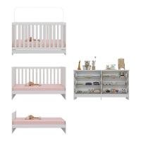 Berço 3 Em 1 Para Colchão 130 X 60cm Com Cômoda Doce De Leite Multimóveis Branco - 3