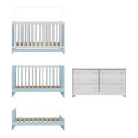 Berço 3 Em 1 Com Colchão Incluso E Cômoda Doce De Leite Multimóveis Branco Azul - 2