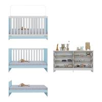 Berço 3 Em 1 Com Colchão Incluso E Cômoda Doce De Leite Multimóveis Branco Azul - 3