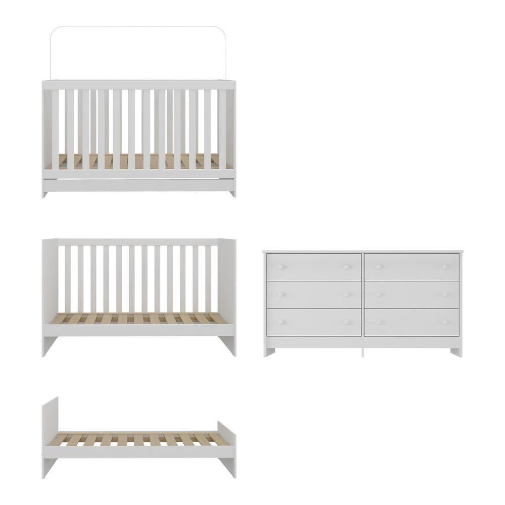 Berço 3 Em 1 Com Colchão Incluso E Cômoda Doce De Leite Multimóveis Branco - 2