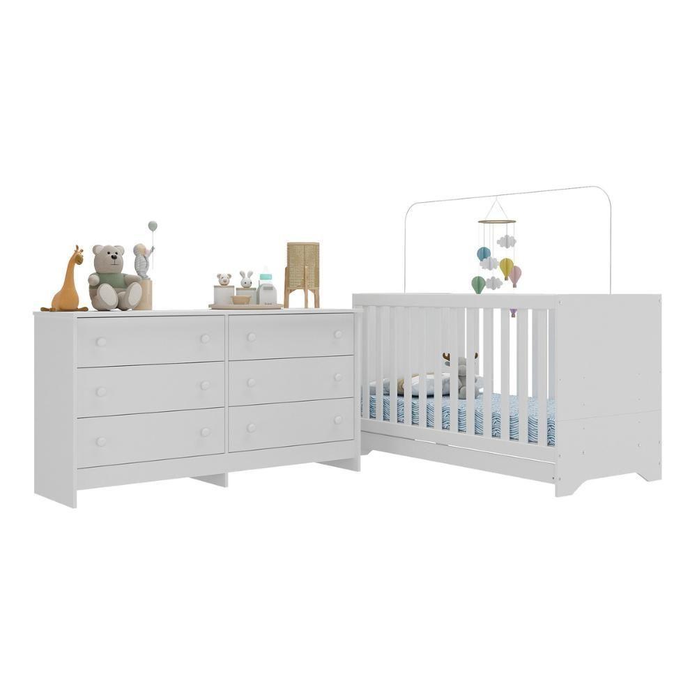 Berço 3 Em 1 Para Colchão 130 X 60cm Com Cômoda Pipoca Multimóveis Branco - 1